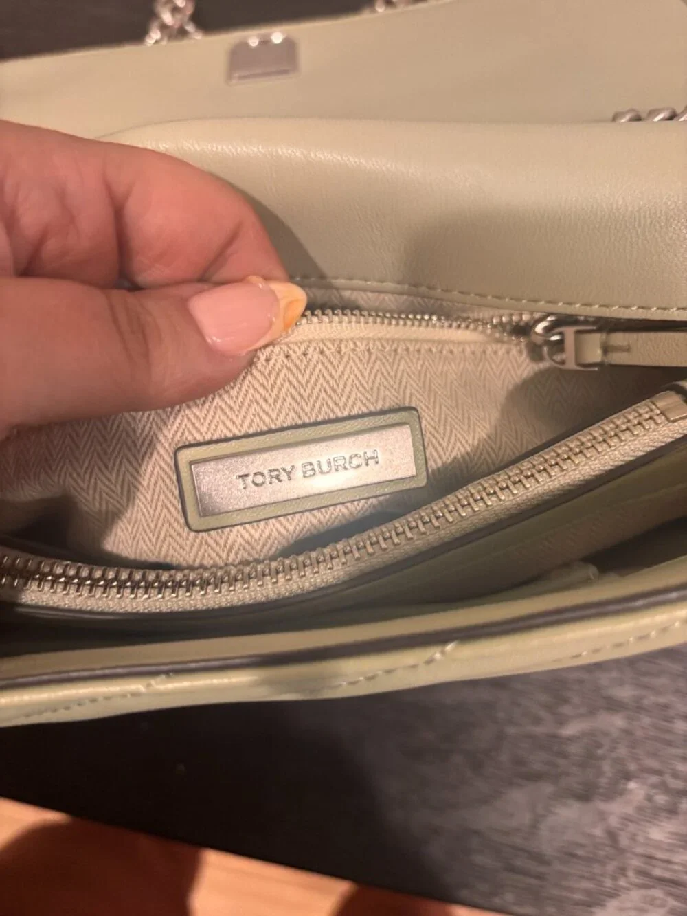 Tory Burch Kira Chevron Small Convertible Shoulder Bag in Pine Frost